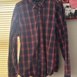 American Eagle Outfitters Men's Red and Blue Plaid Shirt bogo
